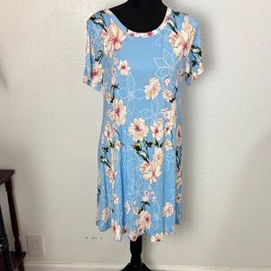 1031 NWT  Popuoung Comfy & Casual Floral Blue Dress. SzL